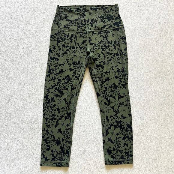 Lululemon Women Align High Rise Crop Efflorescent Barracks Green Black Print 6 - Picture 1 of 6